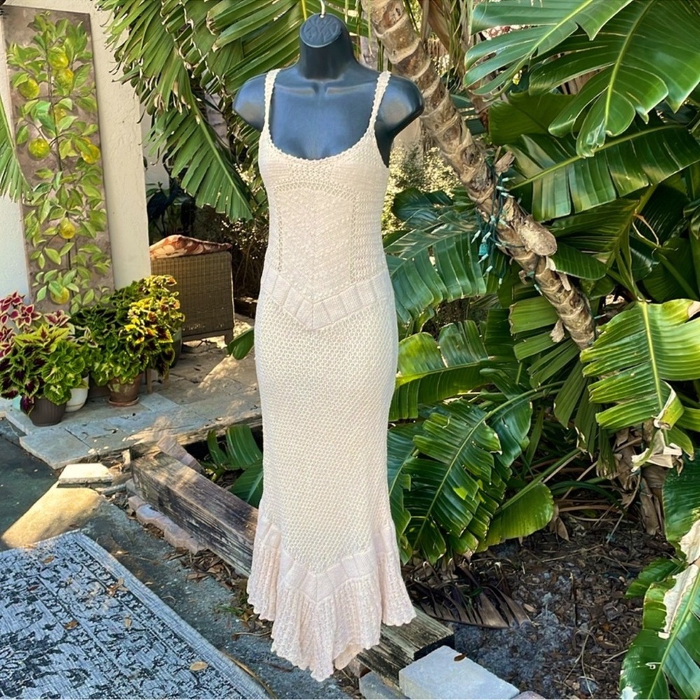 Vintage Moda international crochet, drop waist asymmetric dress